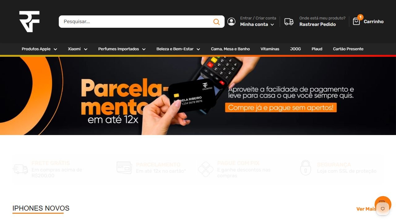 Captura da primeira dobra atual do site RDF Importados